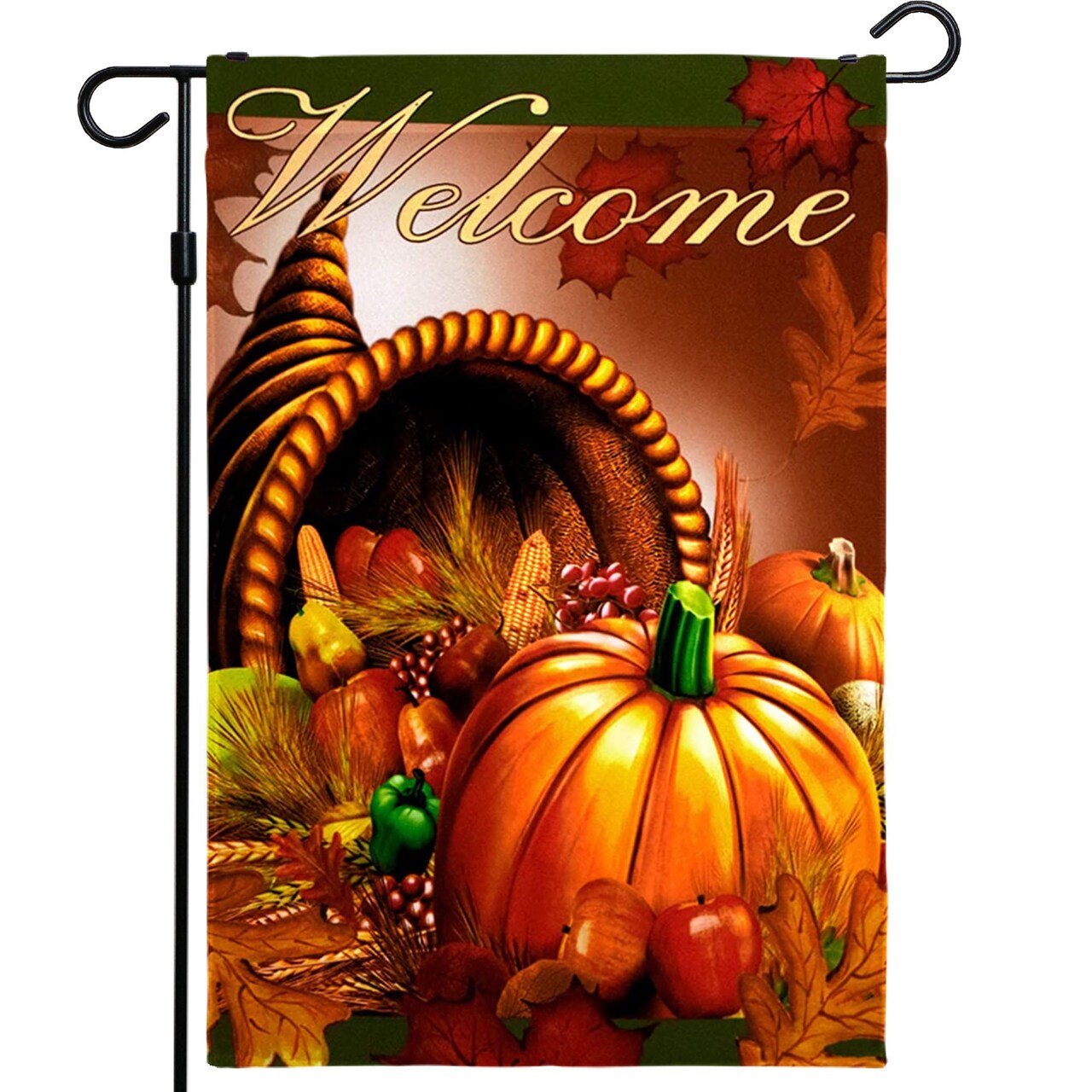 G128 - Home Decorative Fall Garden Flag Welcome Quote, Autumn Harvest Cornucopia Garden Yard Decorations, | 12x18 Inch | Printed 150D Polyester - Rustic Holiday Seasonal Outdoor Flag